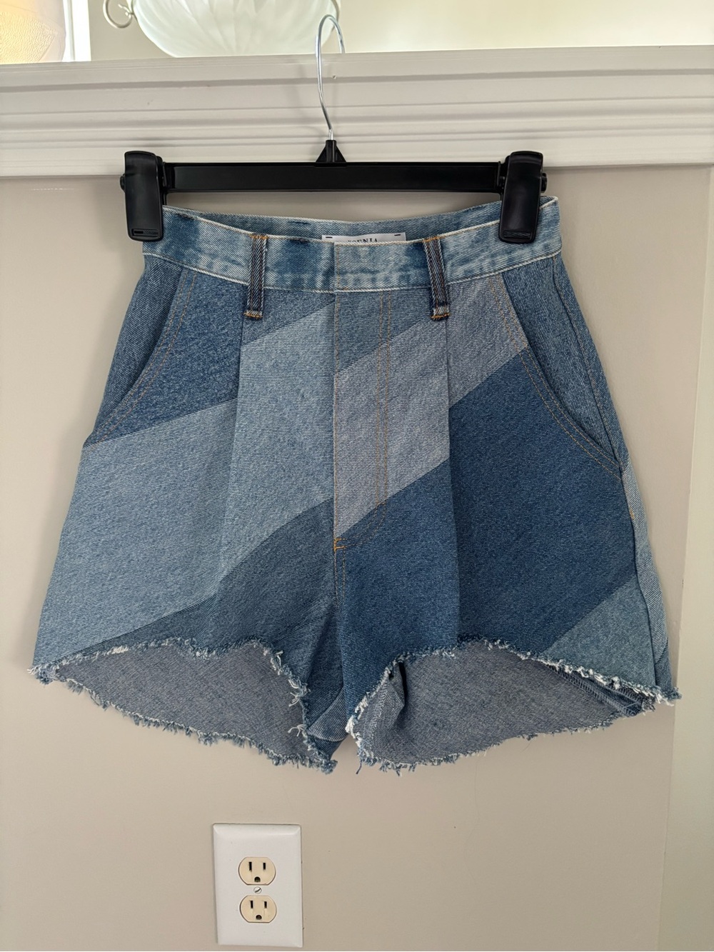 Ksenia Schnaider patchwork Denim High-Waist Shorts - Blue xs